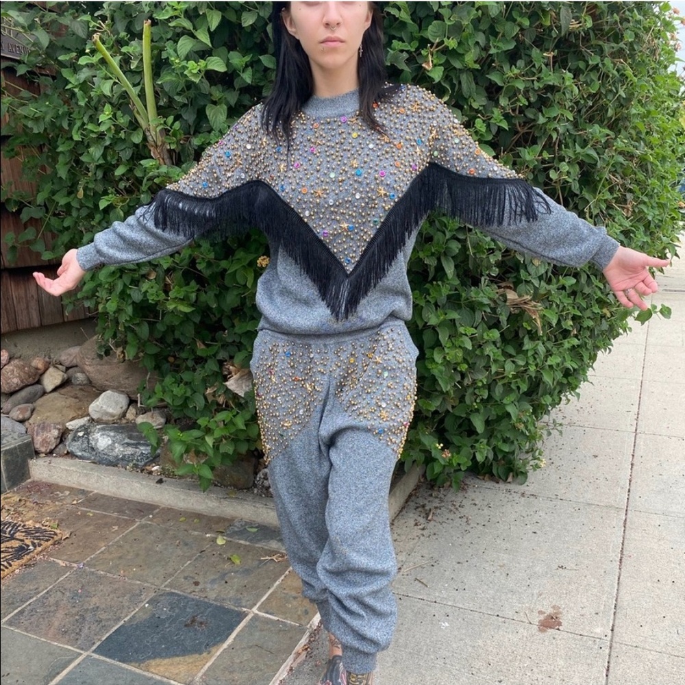 🔥🔥2 piece beaded grey sweater set / sweatsuit